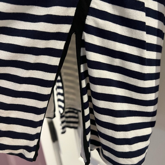 WHBM Long Sleeve Navy Blue and White Stripe Top With Slits on Side - Size Medium - Picture 3 of 7